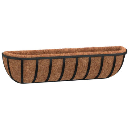 Wandbakken 2 St Met Kokosvezel Staal Zwart 61 x 19 x 16 cm