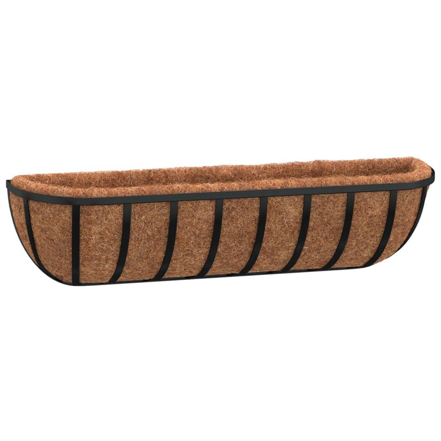 Wandbakken 2 St Met Kokosvezel Staal Zwart 61 x 19 x 16 cm