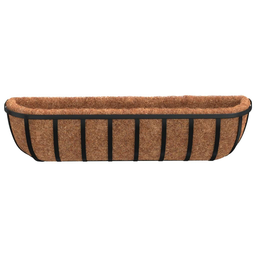 Wandbakken 2 St Met Kokosvezel Staal Zwart 61 x 19 x 16 cm