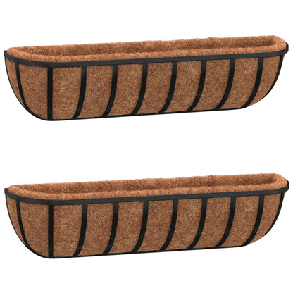 Wandbakken 2 st met kokosvezel 76x21x16 cm staal zwart 76 x 21 x 16 cm