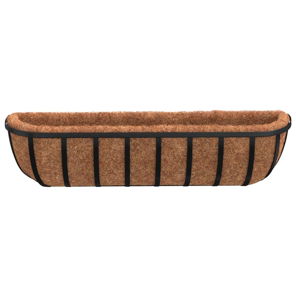Wandbakken 2 st met kokosvezel 76x21x16 cm staal zwart 76 x 21 x 16 cm