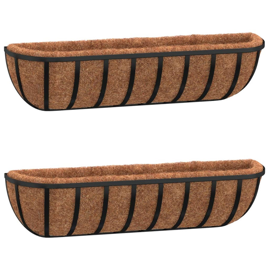 Muurbakken 2 St Met Kokosvezel Staal Zwart 91 x 20 x 23 cm