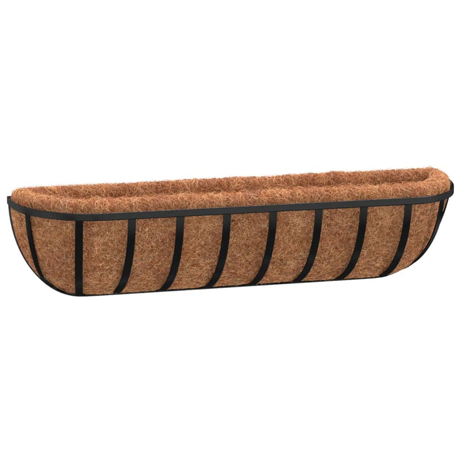 Muurbakken 2 St Met Kokosvezel Staal Zwart 91 x 20 x 23 cm