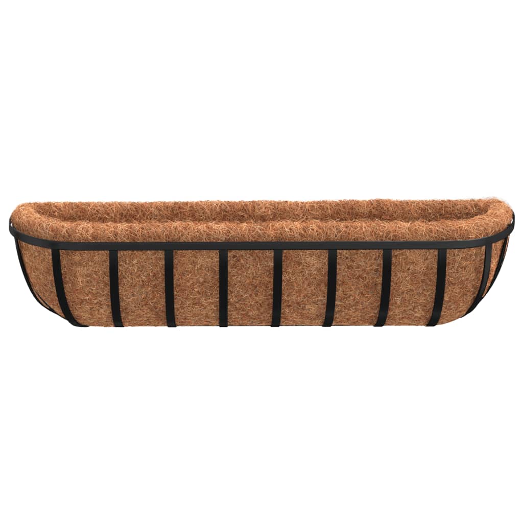 Muurbakken 2 St Met Kokosvezel Staal Zwart 91 x 20 x 23 cm