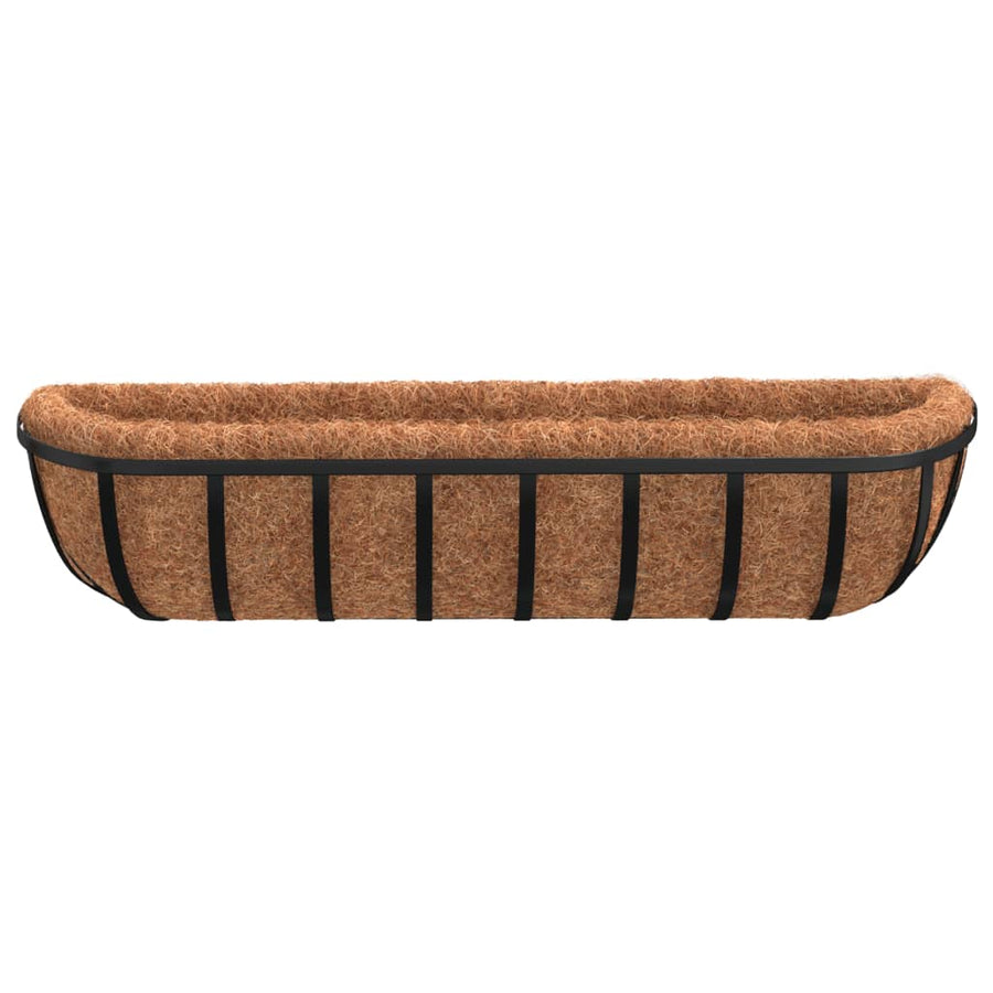 Muurbakken 2 St Met Kokosvezel Staal Zwart 91 x 20 x 23 cm