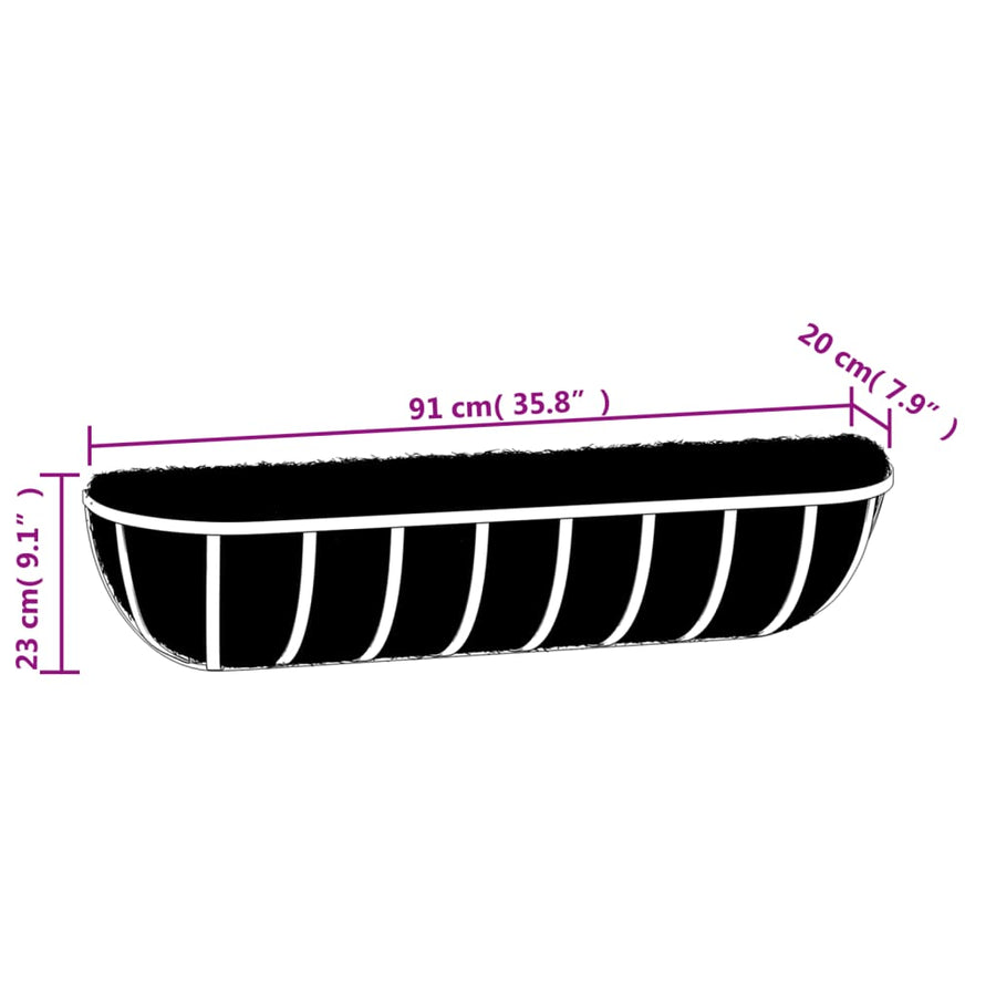 Muurbakken 2 St Met Kokosvezel Staal Zwart 91 x 20 x 23 cm