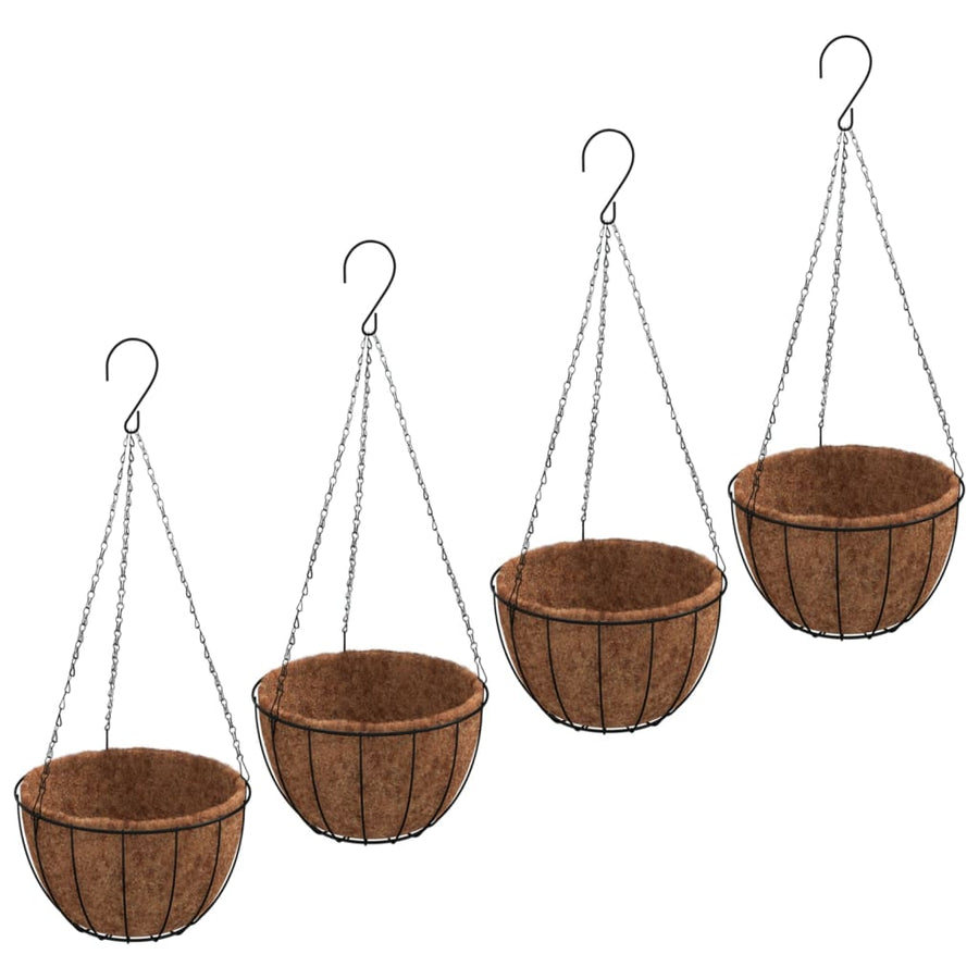 Plantenbakken Hangend 4 St Met Kokosbak Staal Zwart Ø 35 x 52 cm