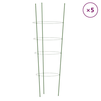 Plantensteunen 5 st met 4 ringen 90 cm staal groen 30 x 90 cm