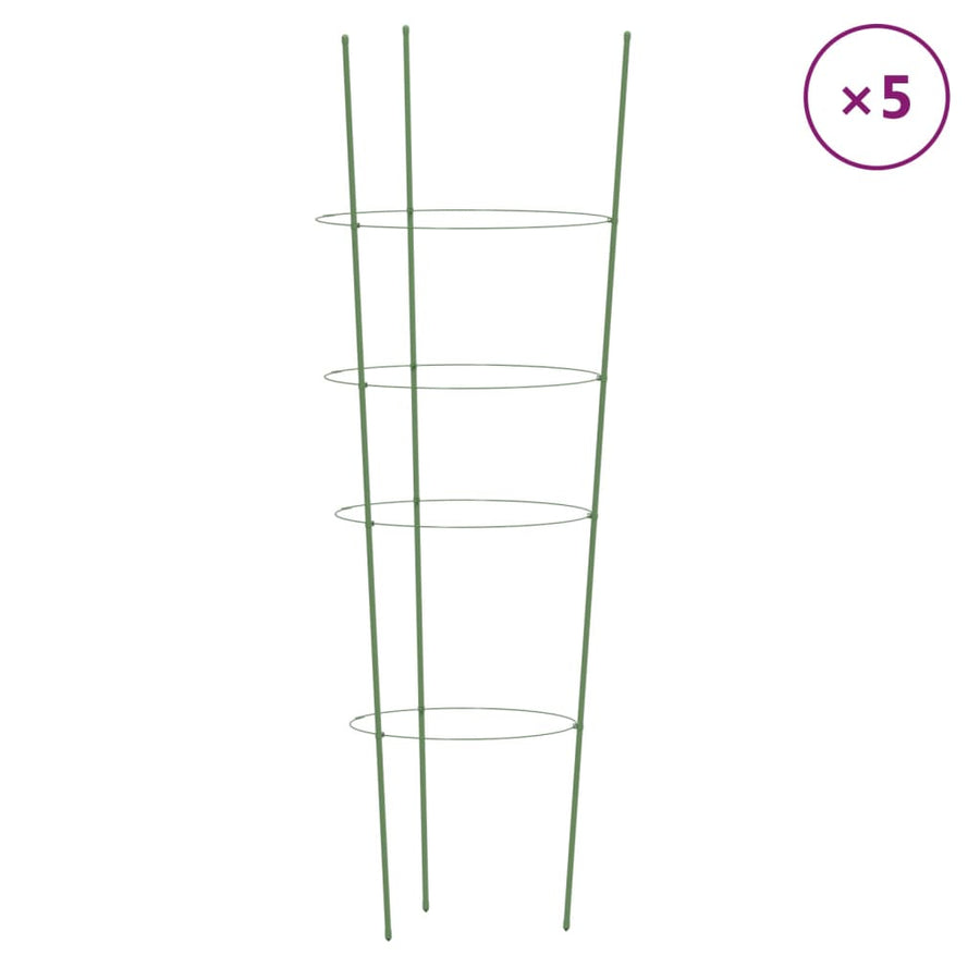 Plantensteunen 5 st met 4 ringen 90 cm staal groen 30 x 90 cm