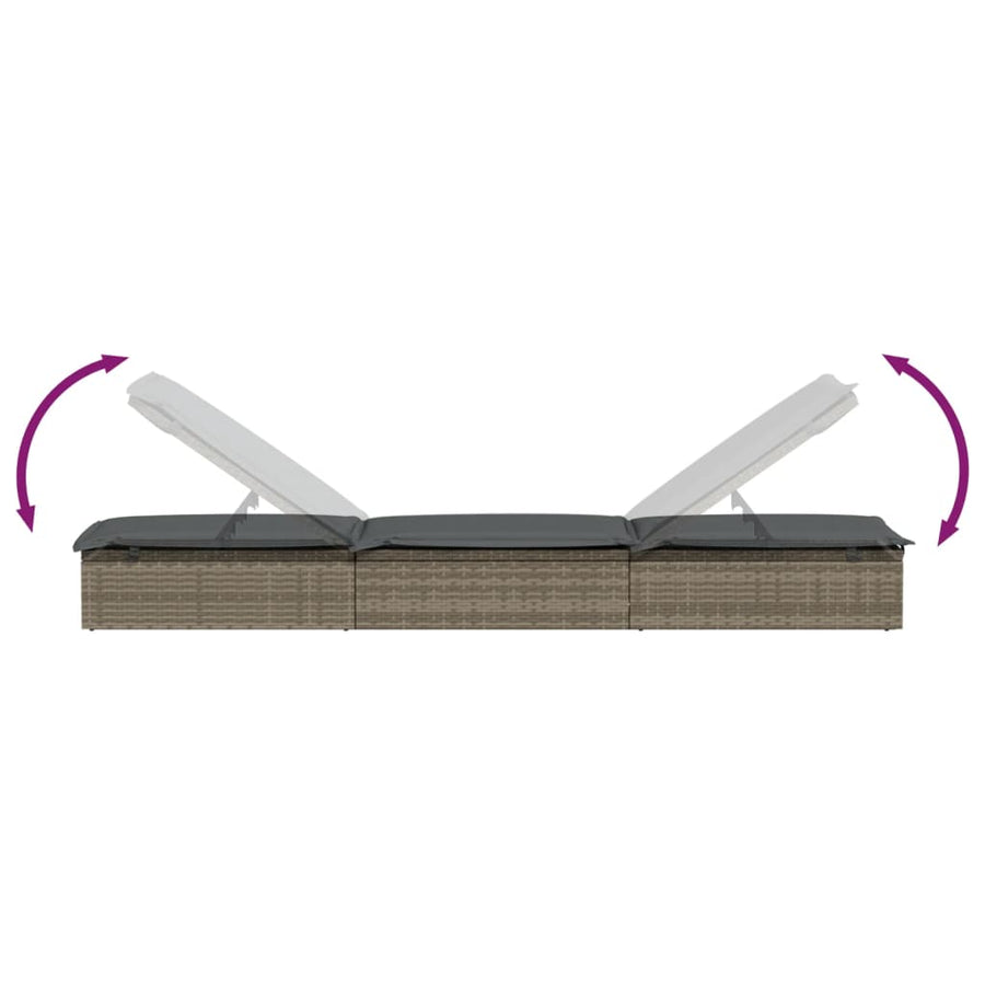 Ligbed Met Kussen 20X55X62 Cm Poly Rattan 1 Grijs