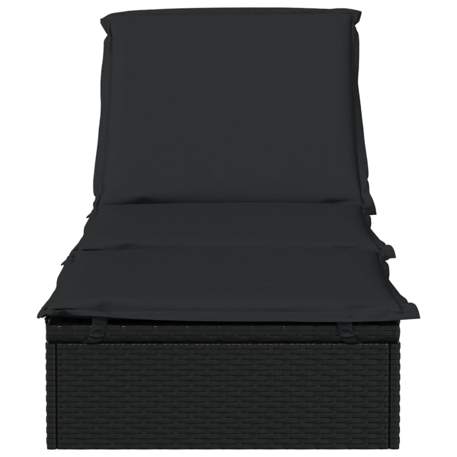 Ligbed Met Kussen 20X55X62 Cm Poly Rattan 1 Zwart