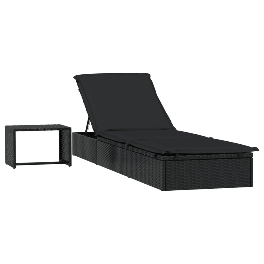 Ligbed Met Tafel Poly Rattan 2 Zwart