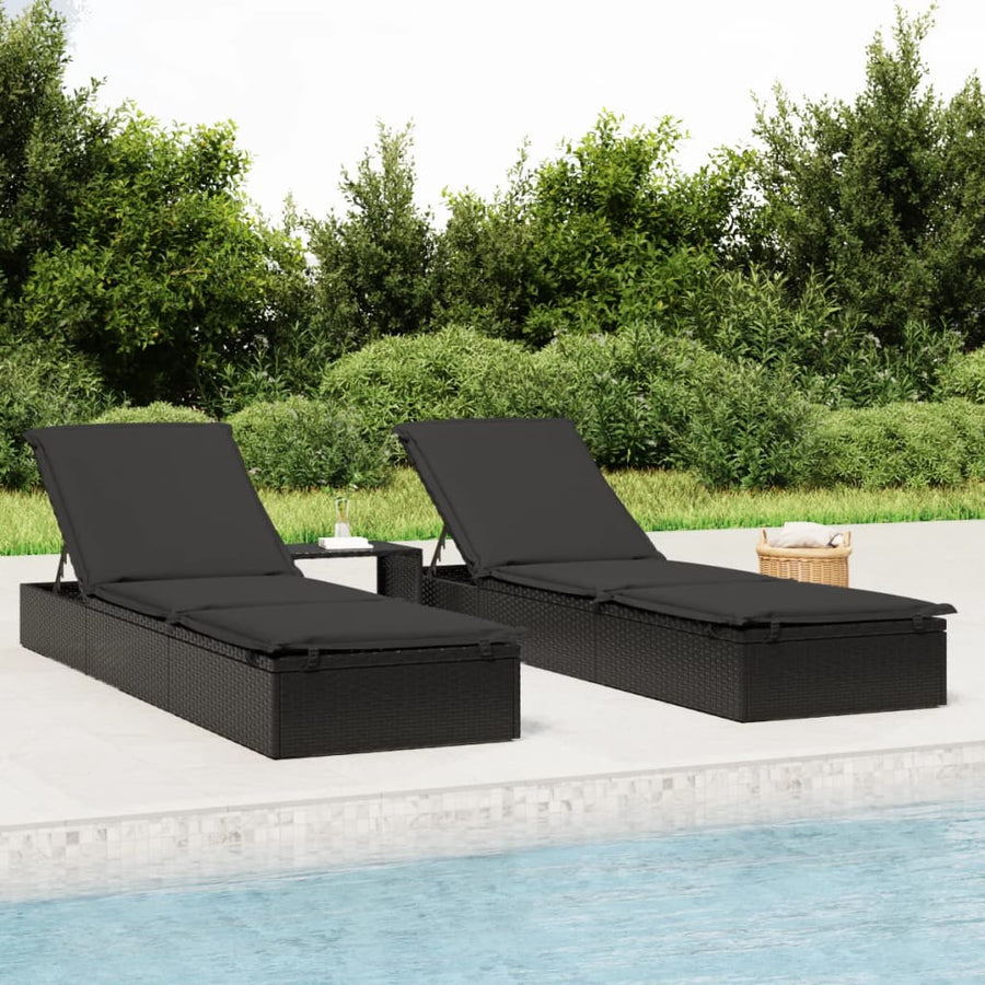 Ligbed Met Tafel Poly Rattan 2 Zwart