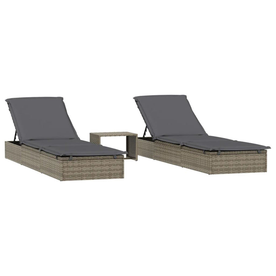 Ligbedden 2 St Met Tafel Poly Rattan 3 Grijs