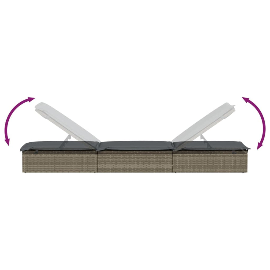 Ligbedden 2 St Met Tafel Poly Rattan 3 Grijs