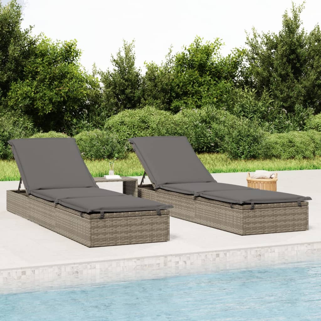 Ligbedden 2 St Met Tafel Poly Rattan 3 Grijs