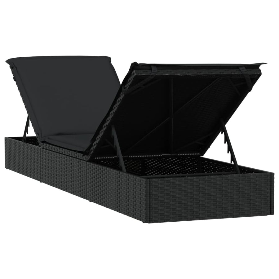 Ligbedden 2 St Met Tafel Poly Rattan 3 Zwart