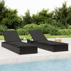 2 sun loungers with table, poly rattan, black