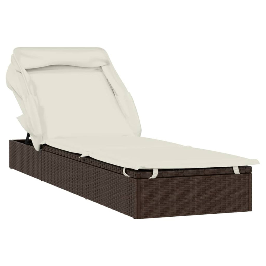 Ligbed met inklapbaar dak 23x63x97 cm poly rattan Bruin