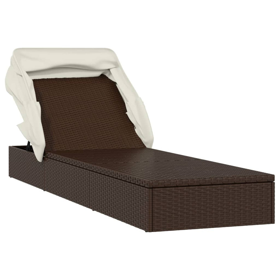 Ligbed met inklapbaar dak 23x63x97 cm poly rattan Bruin