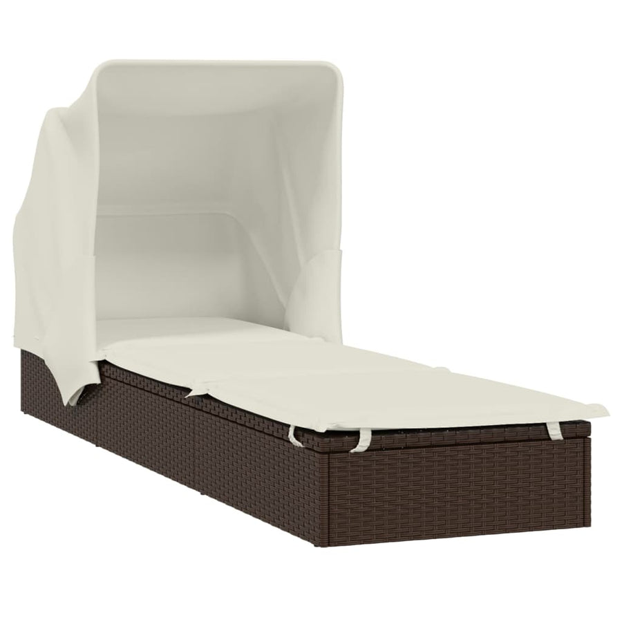 Ligbed met inklapbaar dak 23x63x97 cm poly rattan Bruin