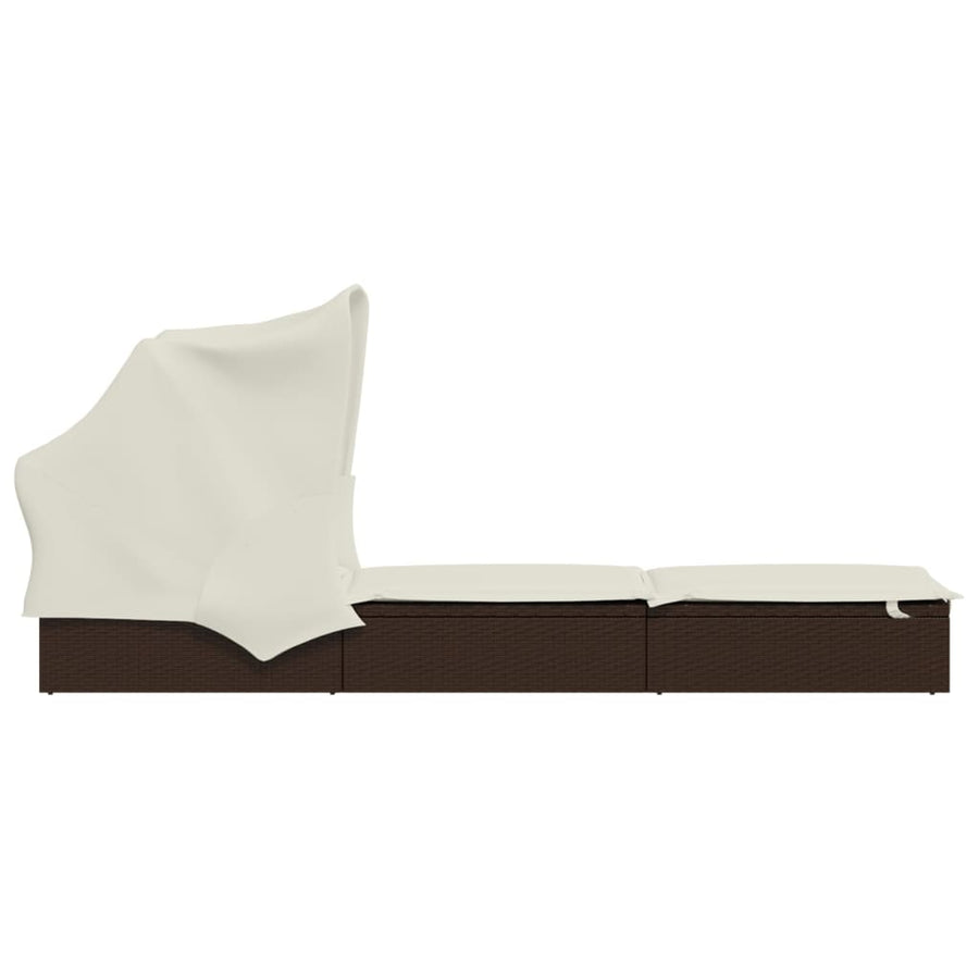 Ligbed met inklapbaar dak 23x63x97 cm poly rattan Bruin