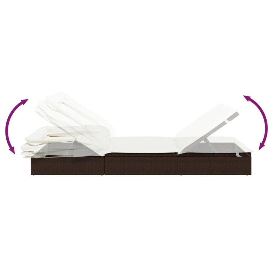 Ligbed met inklapbaar dak 23x63x97 cm poly rattan Bruin