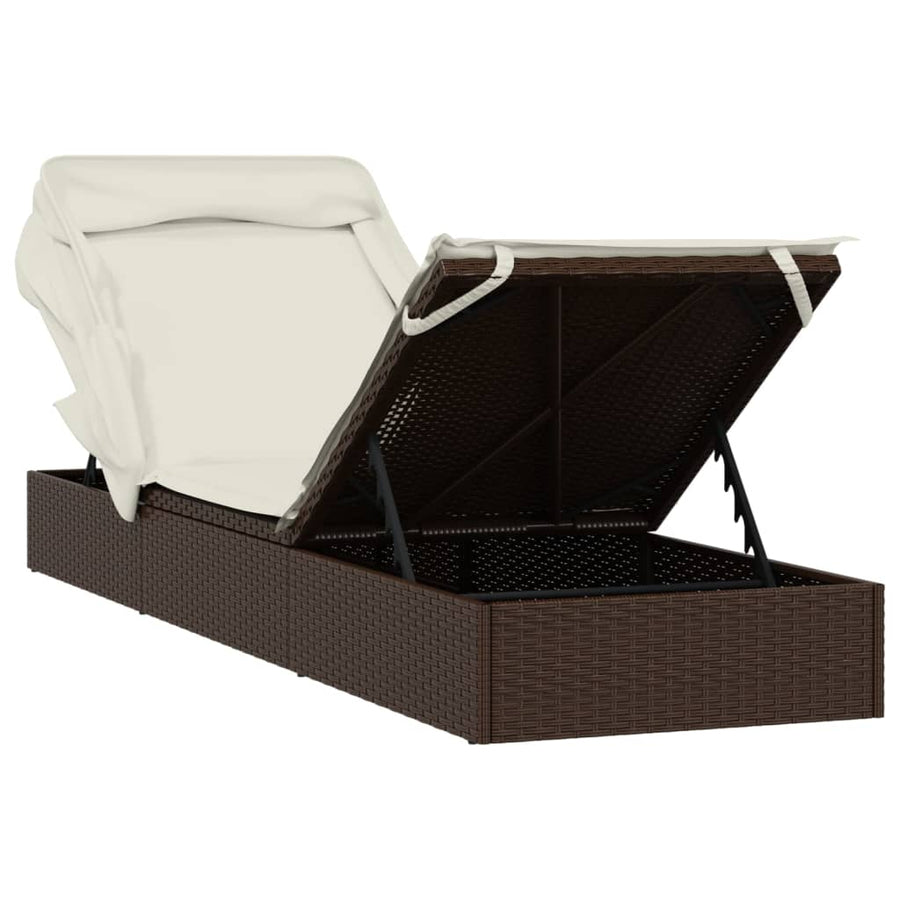 Ligbed met inklapbaar dak 23x63x97 cm poly rattan Bruin