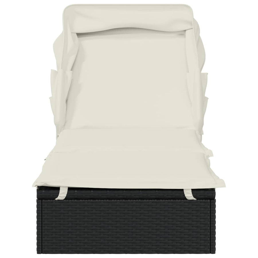 Ligbed met inklapbaar dak 213x63x97 cm poly rattan zwart Zwart en wit