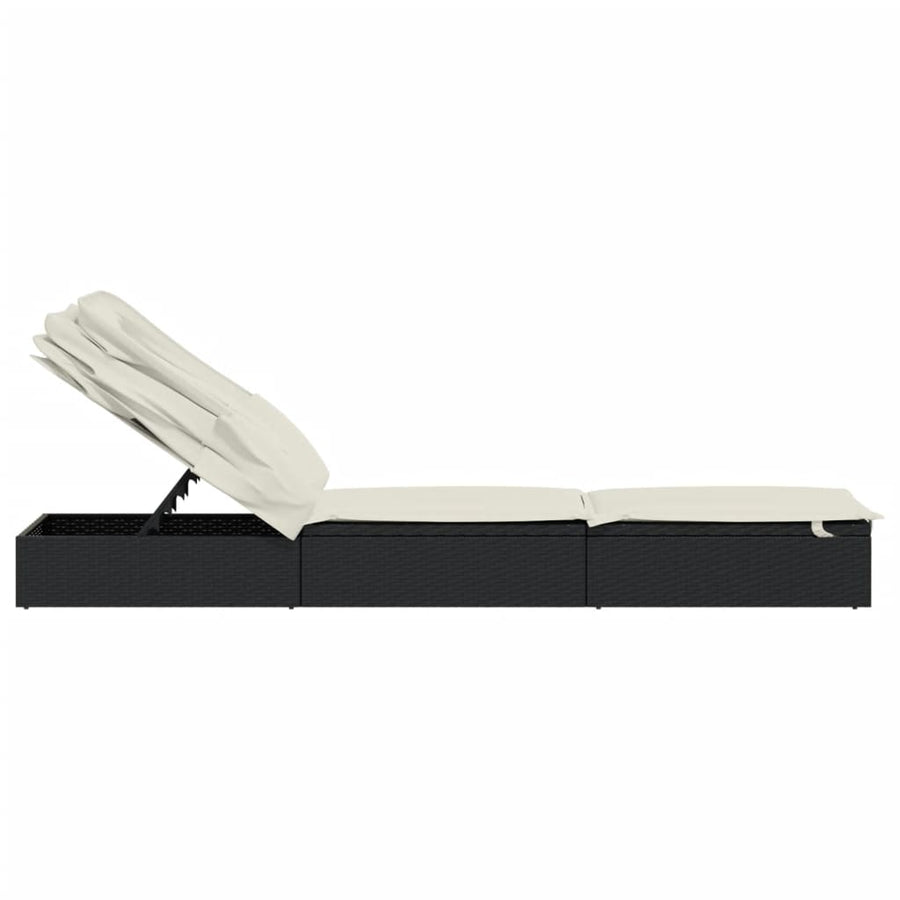 Ligbed met inklapbaar dak 213x63x97 cm poly rattan zwart Zwart en wit