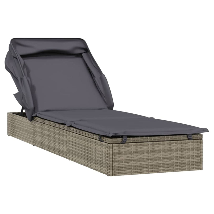 Ligbed met inklapbaar dak 213x63x97 cm poly rattan grijs Grijs