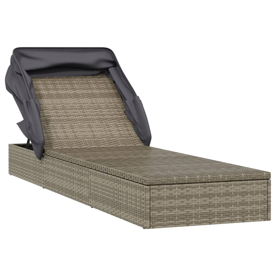 Ligbed met inklapbaar dak 213x63x97 cm poly rattan grijs Grijs