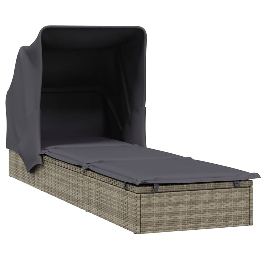 Ligbed met inklapbaar dak 213x63x97 cm poly rattan grijs Grijs