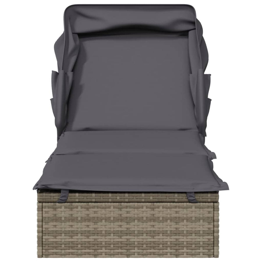 Ligbed met inklapbaar dak 213x63x97 cm poly rattan grijs Grijs