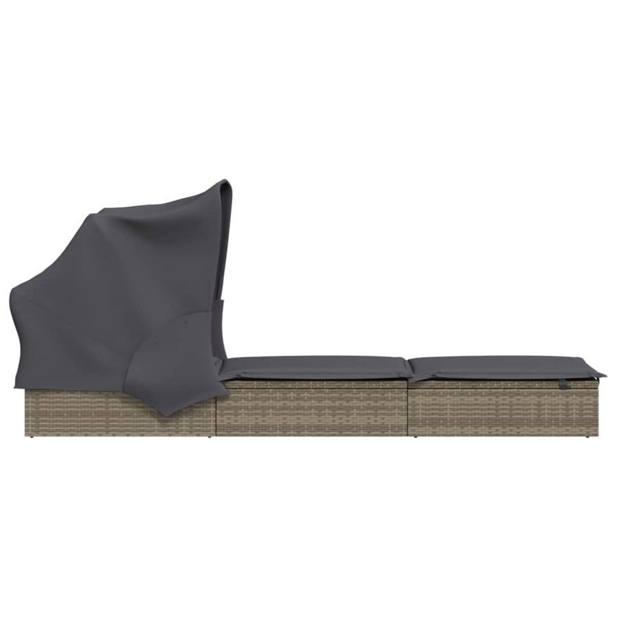 Ligbed met inklapbaar dak 213x63x97 cm poly rattan grijs Grijs