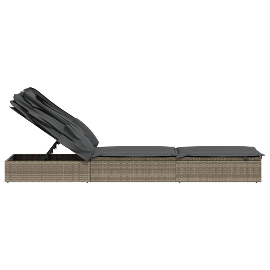 Ligbed met inklapbaar dak 213x63x97 cm poly rattan grijs Grijs