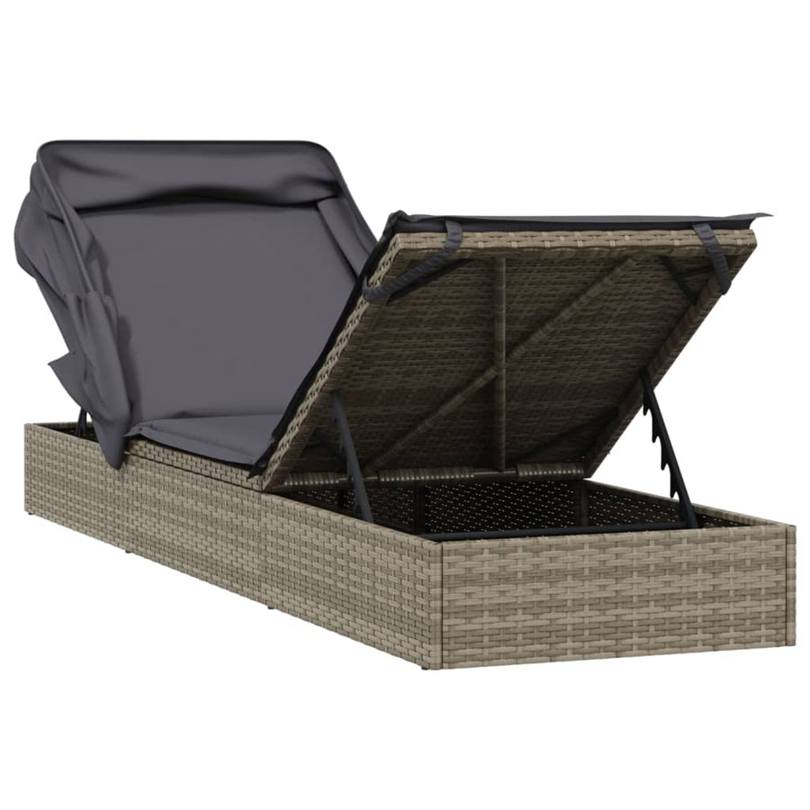 Ligbed met inklapbaar dak 213x63x97 cm poly rattan grijs Grijs