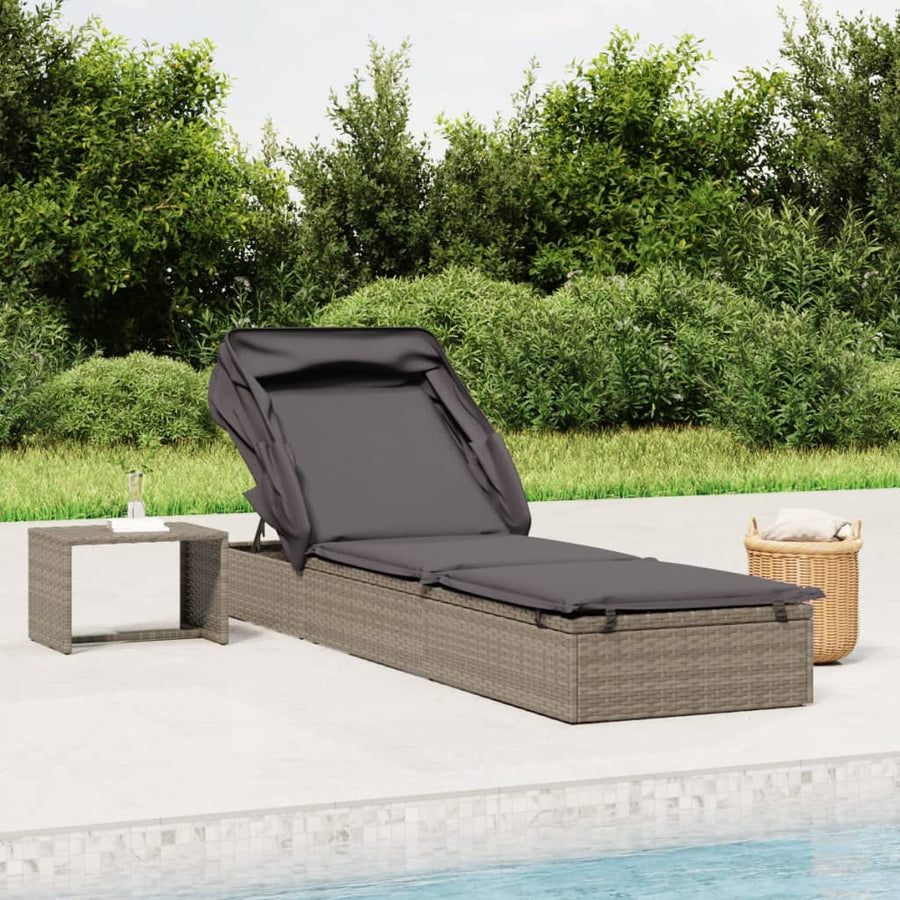 Ligbed met inklapbaar dak 213x63x97 cm poly rattan grijs Grijs