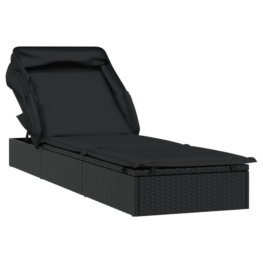 Ligbed met inklapbaar dak 213x63x97 cm poly rattan zwart Zwart