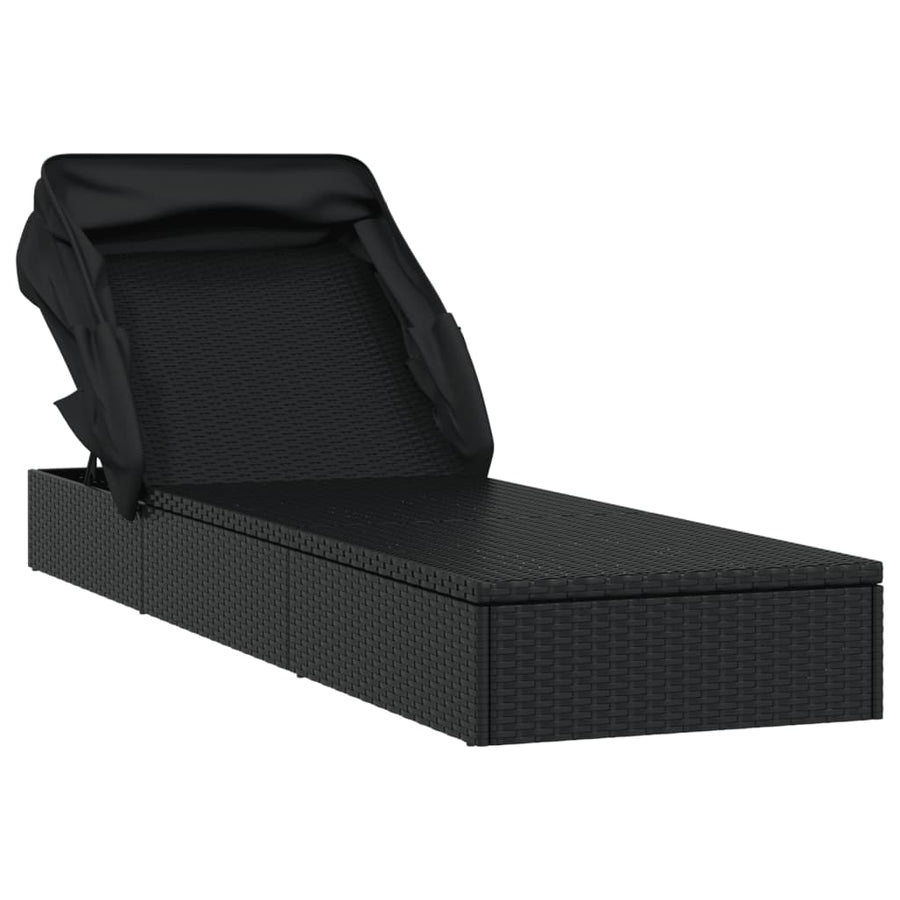 Ligbed met inklapbaar dak 213x63x97 cm poly rattan zwart Zwart