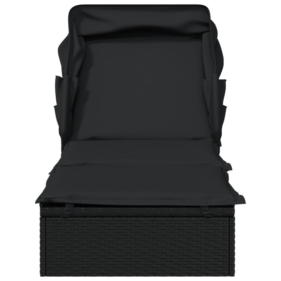 Ligbed met inklapbaar dak 213x63x97 cm poly rattan zwart Zwart