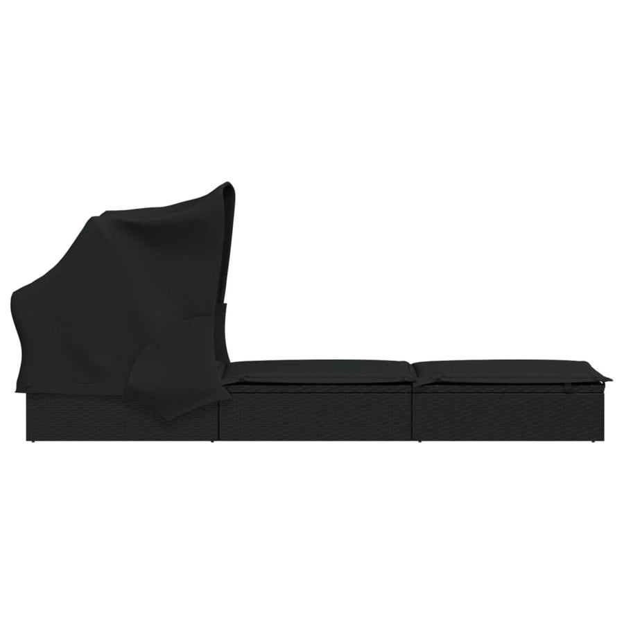 Ligbed met inklapbaar dak 213x63x97 cm poly rattan zwart Zwart