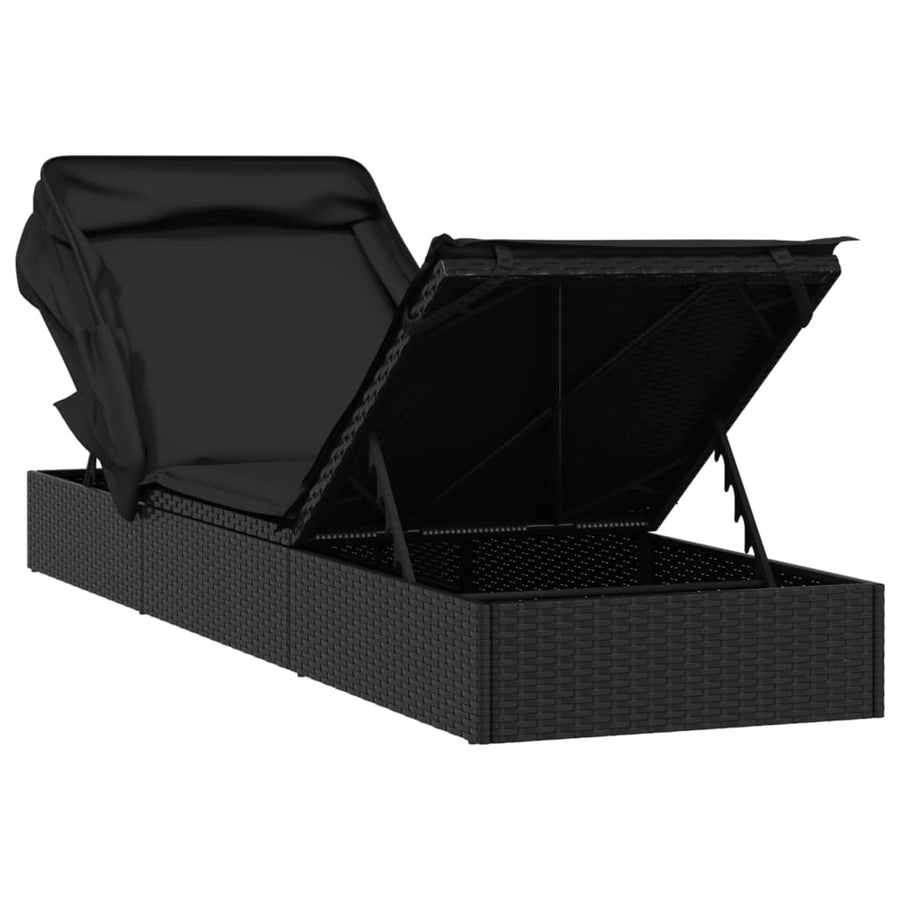 Ligbed met inklapbaar dak 213x63x97 cm poly rattan zwart Zwart