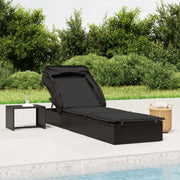 Ligbed poly rattan zwart 213x63x97 cm met dak
