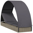 Sun lounger with round roof 211x57x140 cm poly rattan grey