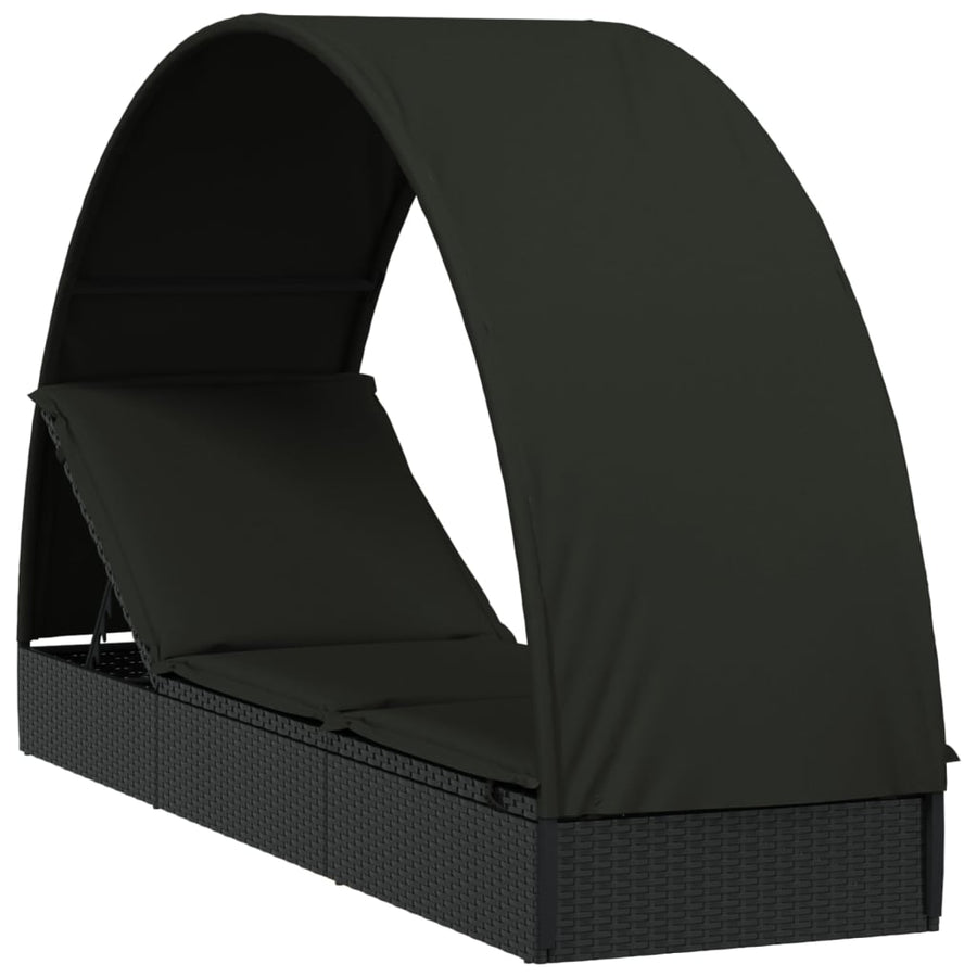 Ligbed Met Rond Dak 2X57X40 Cm Poly Rattan Zwart