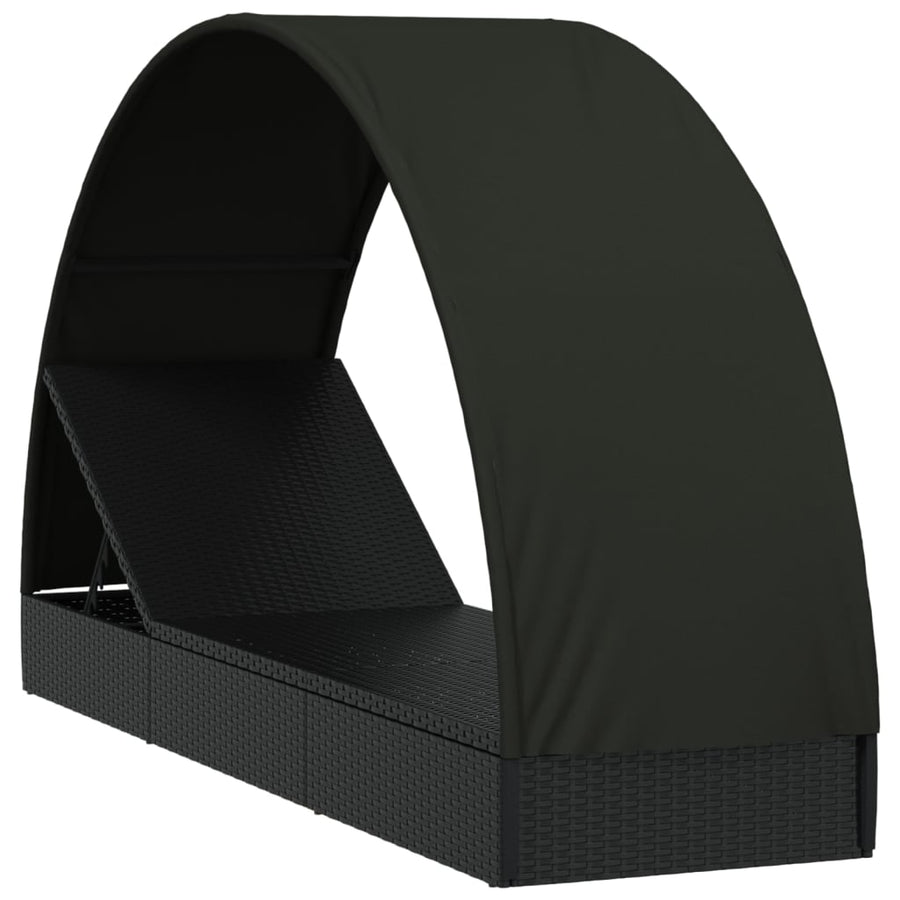 Ligbed Met Rond Dak 2X57X40 Cm Poly Rattan Zwart