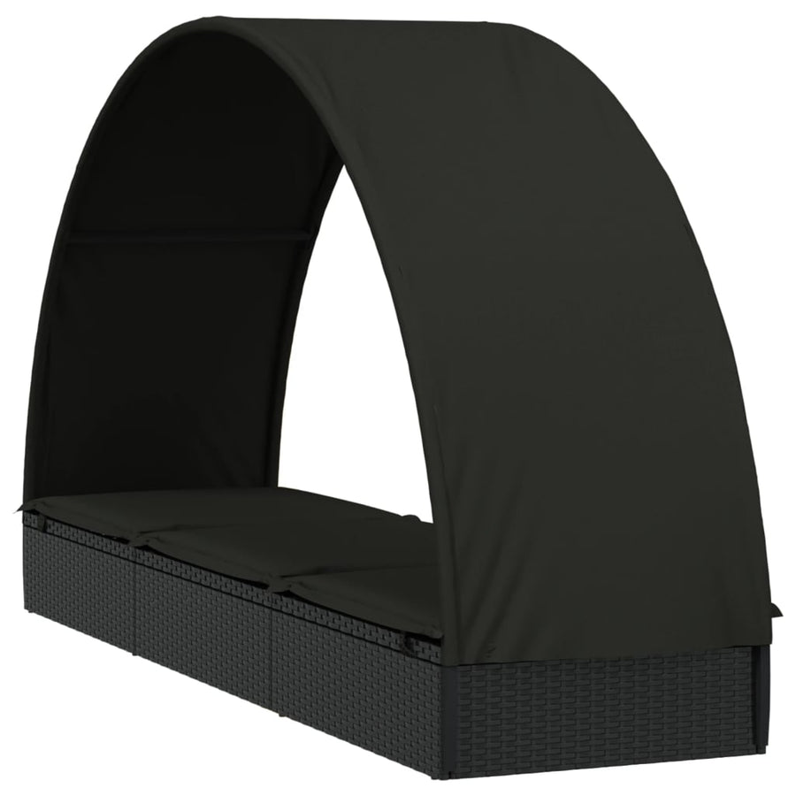 Ligbed Met Rond Dak 2X57X40 Cm Poly Rattan Zwart