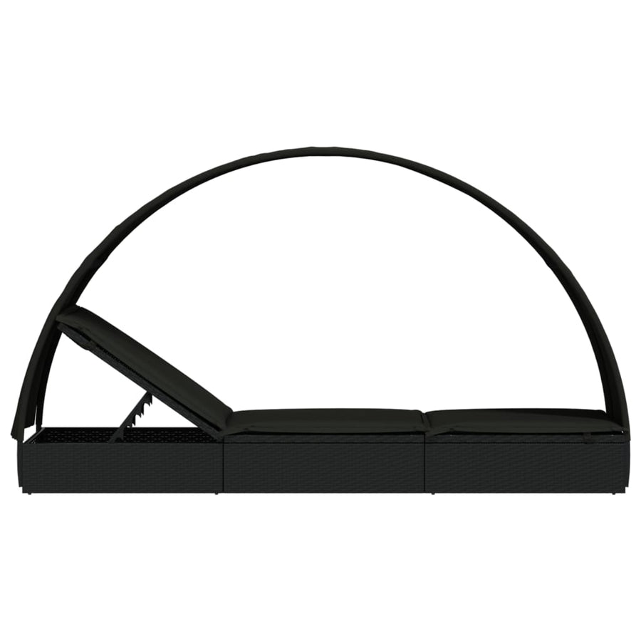 Ligbed Met Rond Dak 2X57X40 Cm Poly Rattan Zwart
