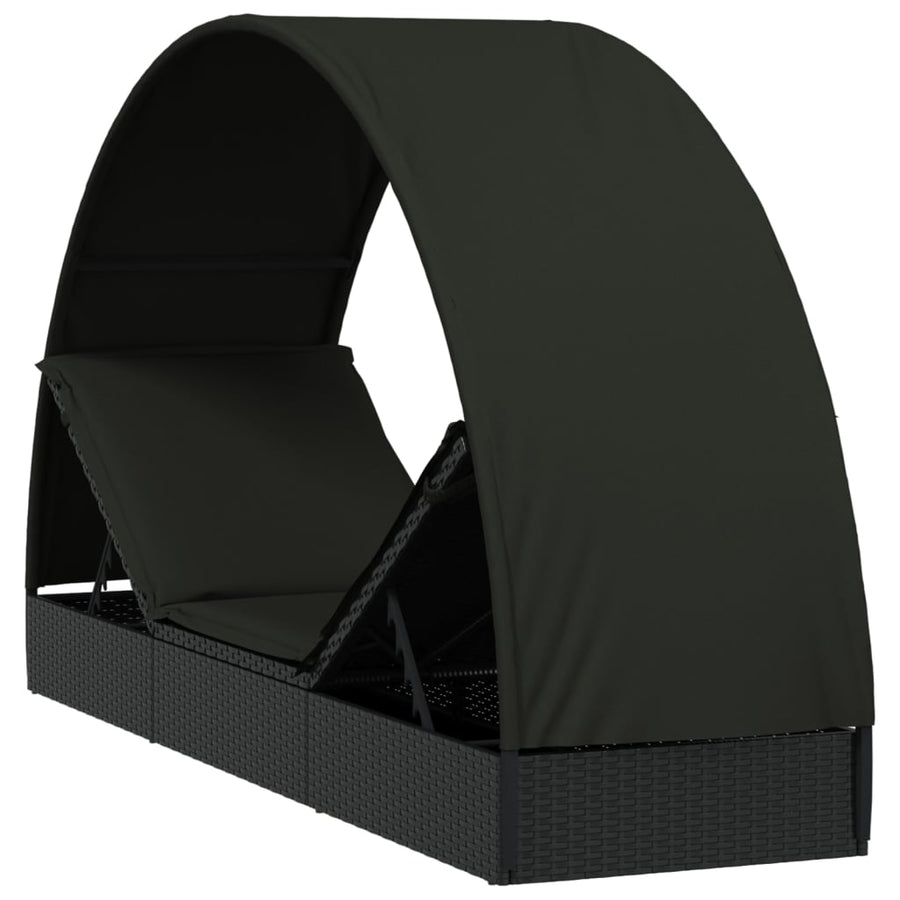 Ligbed Met Rond Dak 2X57X40 Cm Poly Rattan Zwart